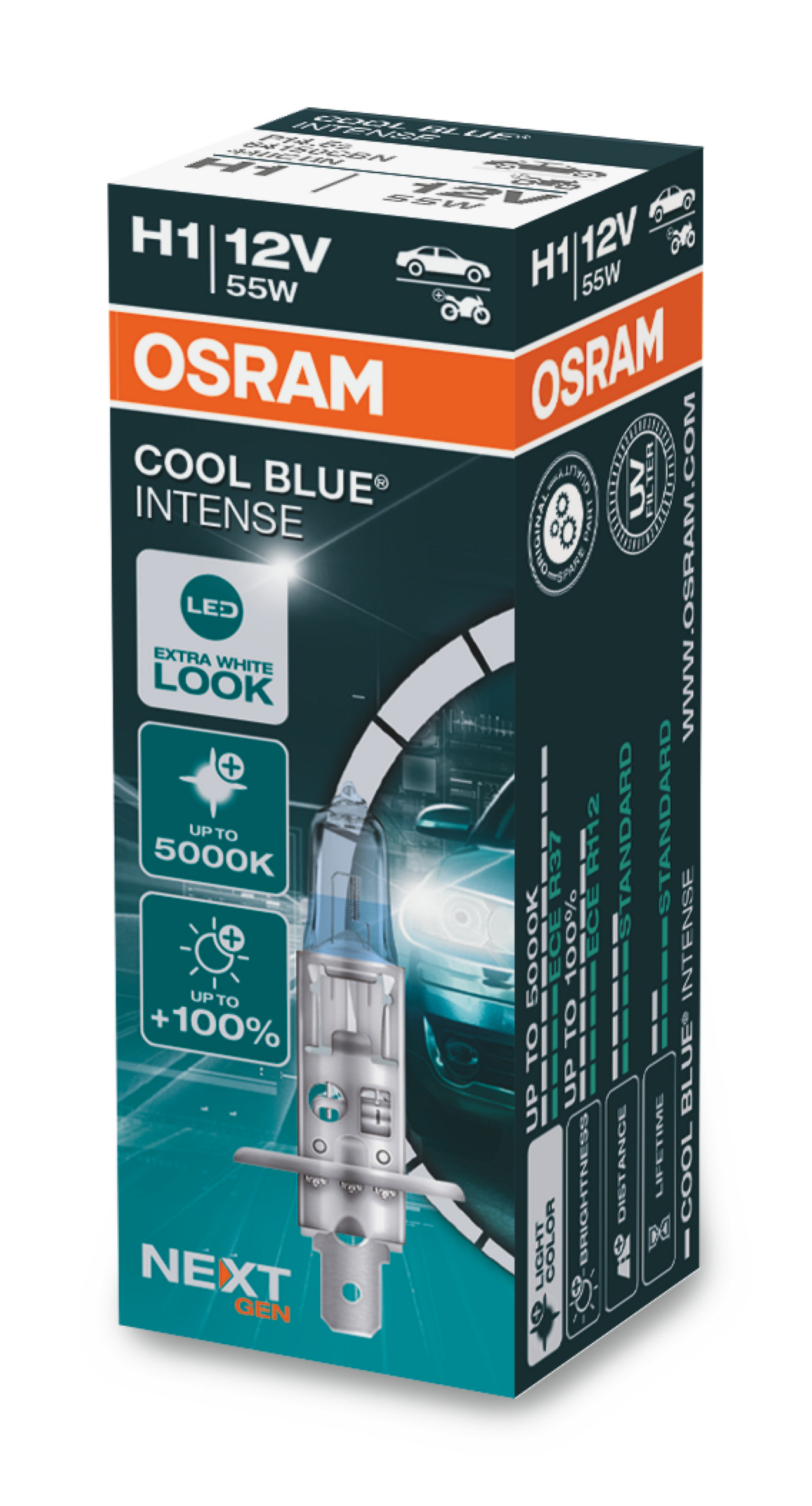 Автолампа галогенова 55W H1 12V 55W 5000K P14,5S / COOL BLUE INTENSE NEXT GEN - НА 100% БІ OSRAM (64150CBN) osram фото 2