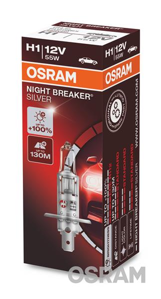 Автолампа галогенова 55W H1 12V 55W P14,5S / NIGHT BREAKER® SILVER - НА 100% БІЛЬШЕ СВІТЛА OSRAM (64150NBS) osram фото 2