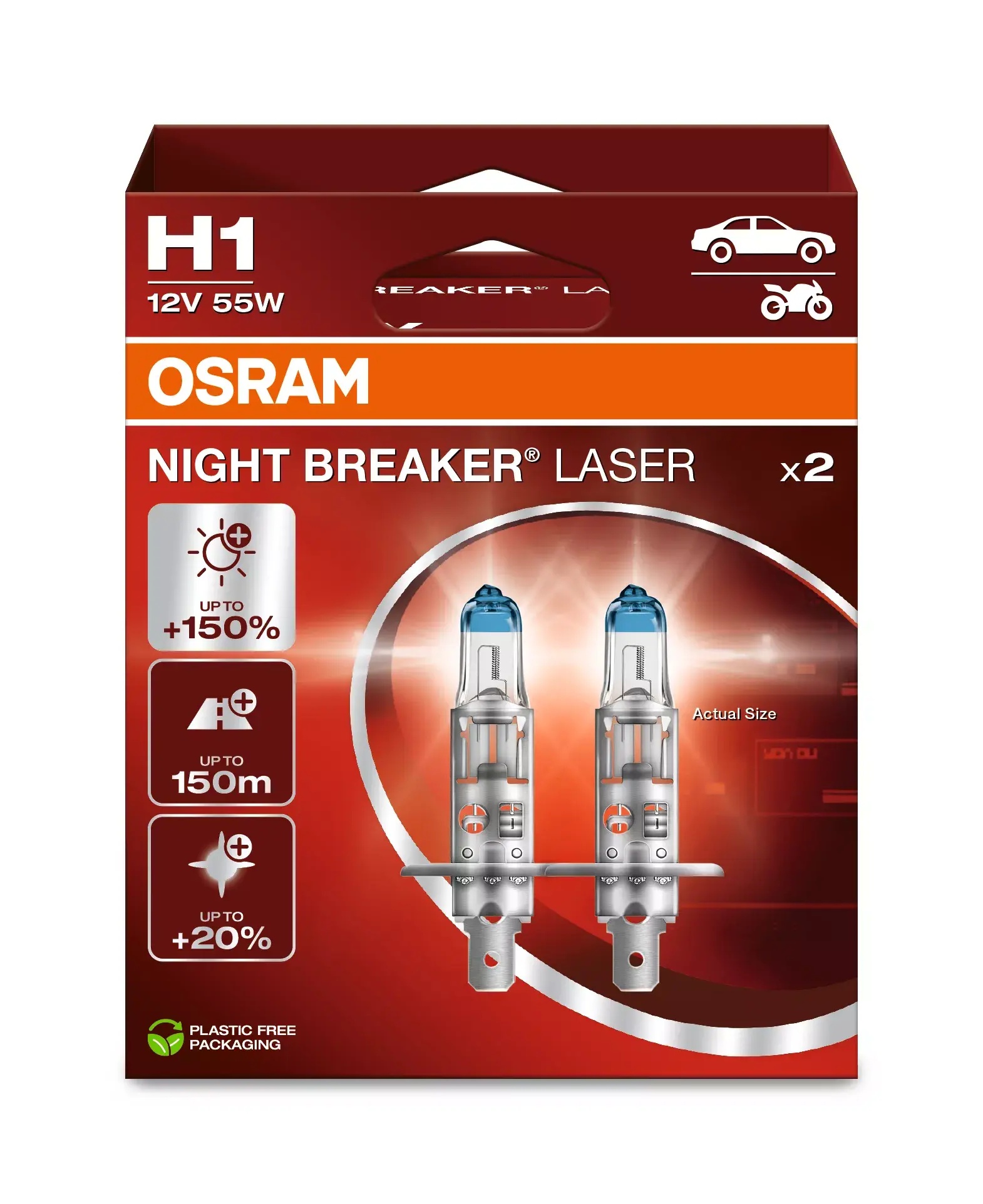 Автолампа галогенова 55W H1 12V 55W P14,5S / NIGHT BREAKER® LASER - НА 150% БІЛЬШЕ СВІТЛА OSRAM (64150NL-2HB) osram фото 2