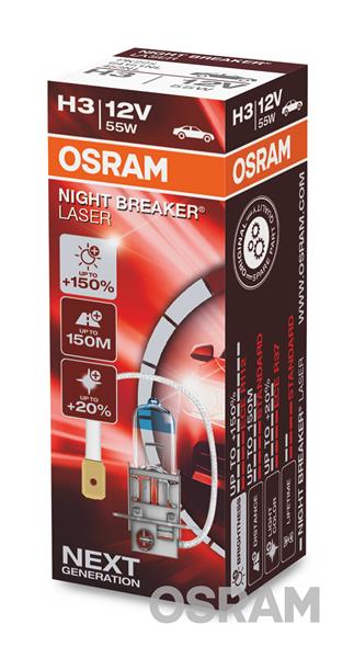 Автолампа галогенова 55W H3 12V 55W PK22S / NIGHT BREAKER® LASER - НА 150% БІЛЬШЕ СВІТЛА Н OSRAM (64151NL) osram фото 2