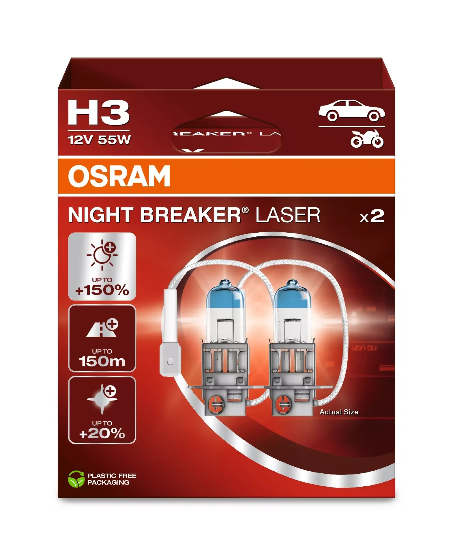 Автолампа галогенова 55W H3 12V 55W PK22S / NIGHT BREAKER® LASER - НА 150% БІЛЬШЕ СВІТЛА Н OSRAM (64151NL-2HB) osram фото 2