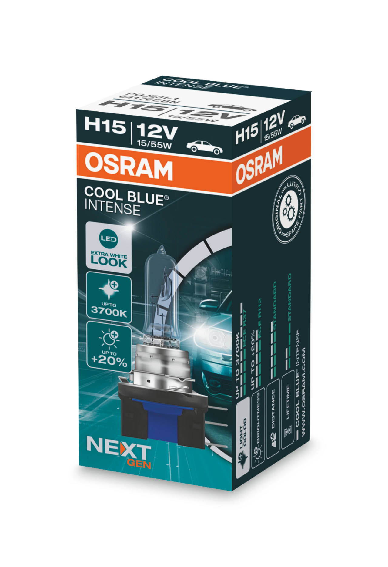 Автолампа галогенова 55/15W H15 12V 55/15W 3700K PGJ23T-1 / COOL BLUE INTENSE NEXT GEN - НА 2 OSRAM (64176CBN) osram фото 2
