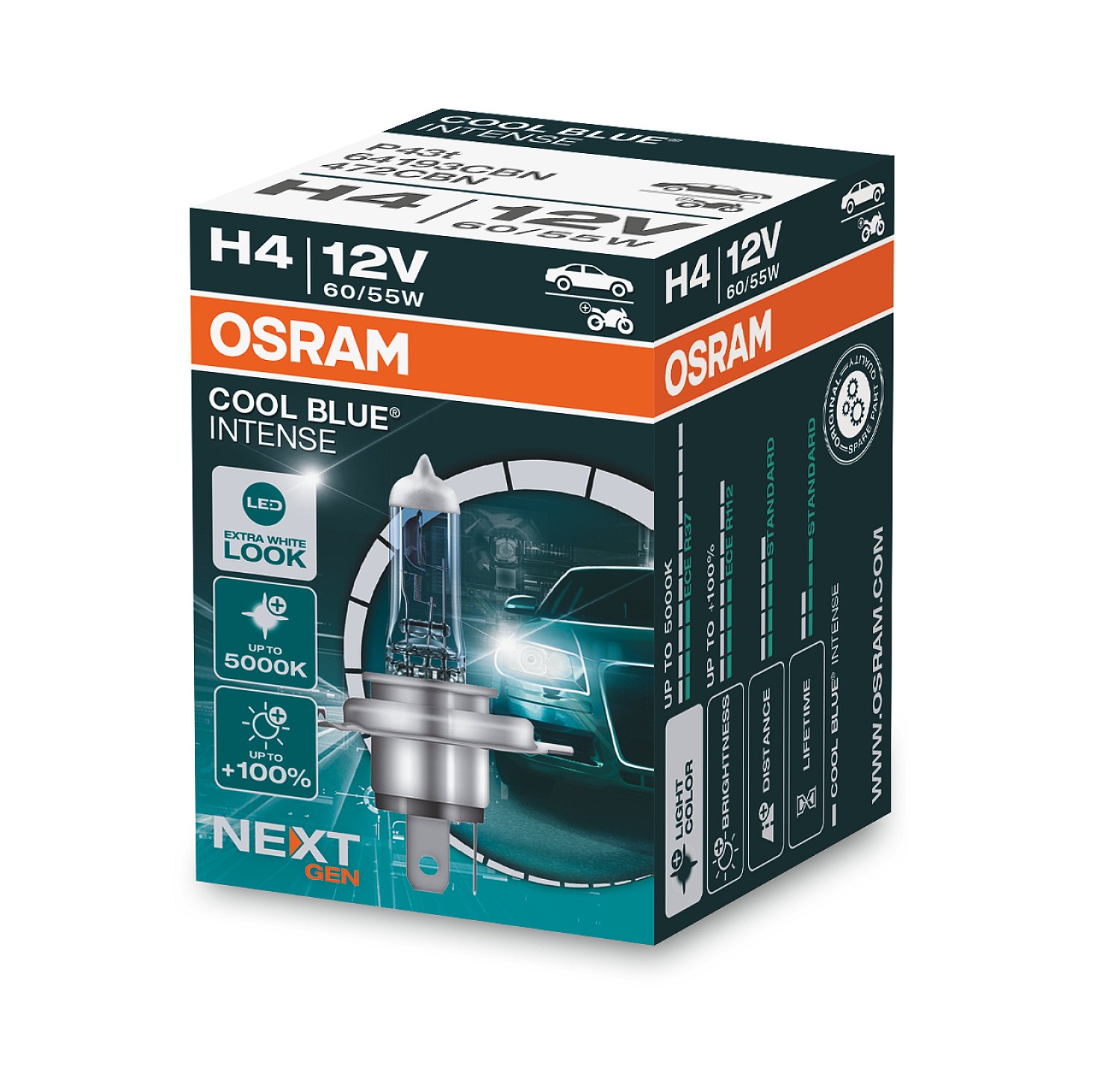 Автолампа галогенова 60/55W H4 12V 60/55W 5000K P43T / COOL BLUE INTENSE NEXT GEN - НА 100% Б OSRAM (64193CBN) osram фото 2