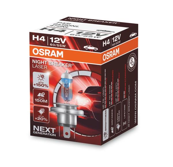 Автолампа галогенова 60/55W H4 12V 60/55W P43T / NIGHT BREAKER® LASER - НА 150% БІЛЬШЕ СВІТЛА OSRAM (64193NL) osram фото 2