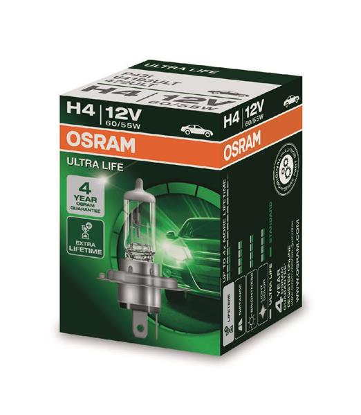 Автолампа галогенова 60/55W H4 12V 60/55W P43T / ULTRA LIFE - В 4 РАЗИ ЗБІЛЬШЕНО СТРОК СЛУЖБИ OSRAM (64193ULT) osram фото 2
