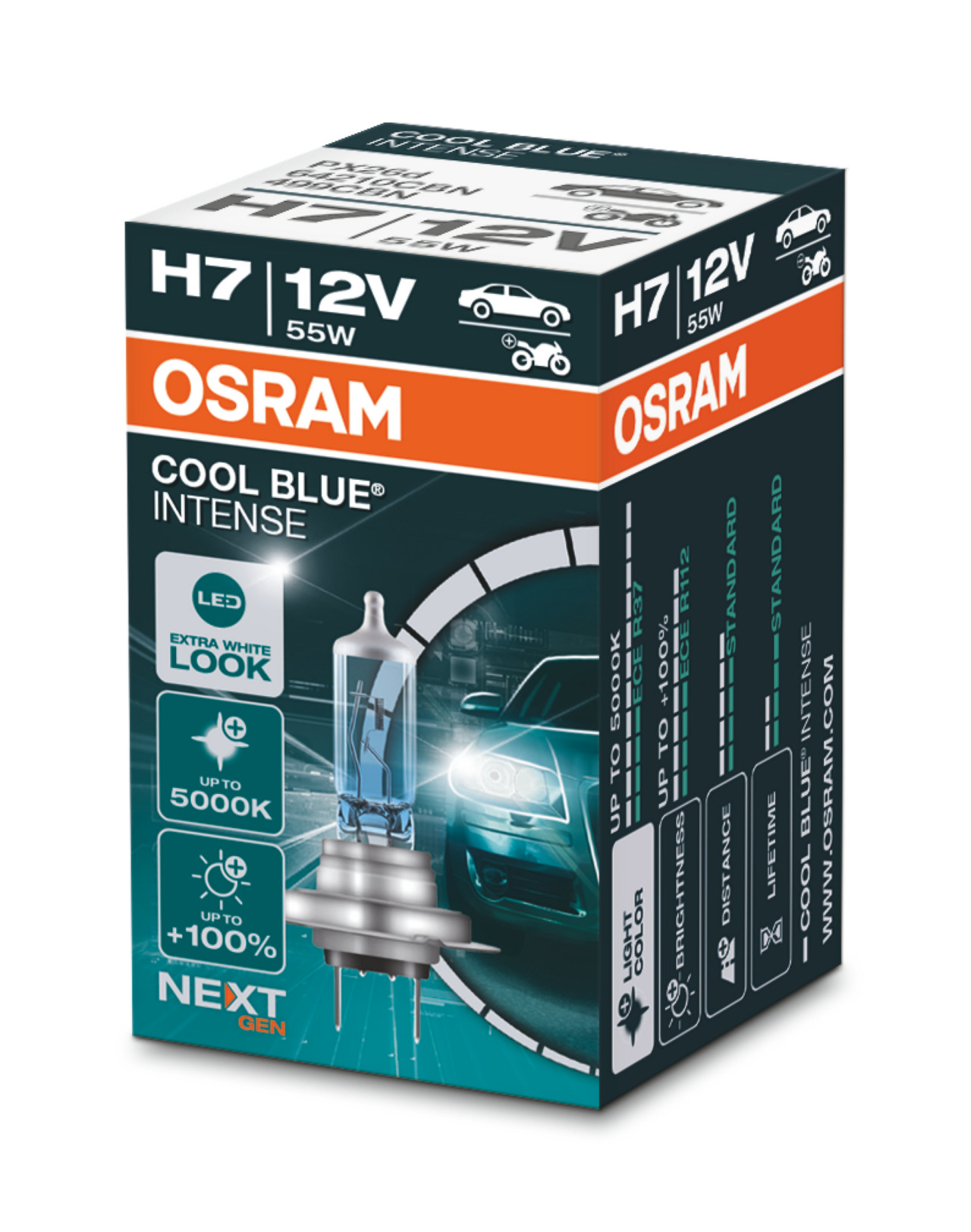 Автолампа галогенова 55W H7 12V 55W 5000K PX26D / COOL BLUE INTENSE NEXT GEN - НА 100% БІЛ OSRAM (64210CBN) osram фото 2