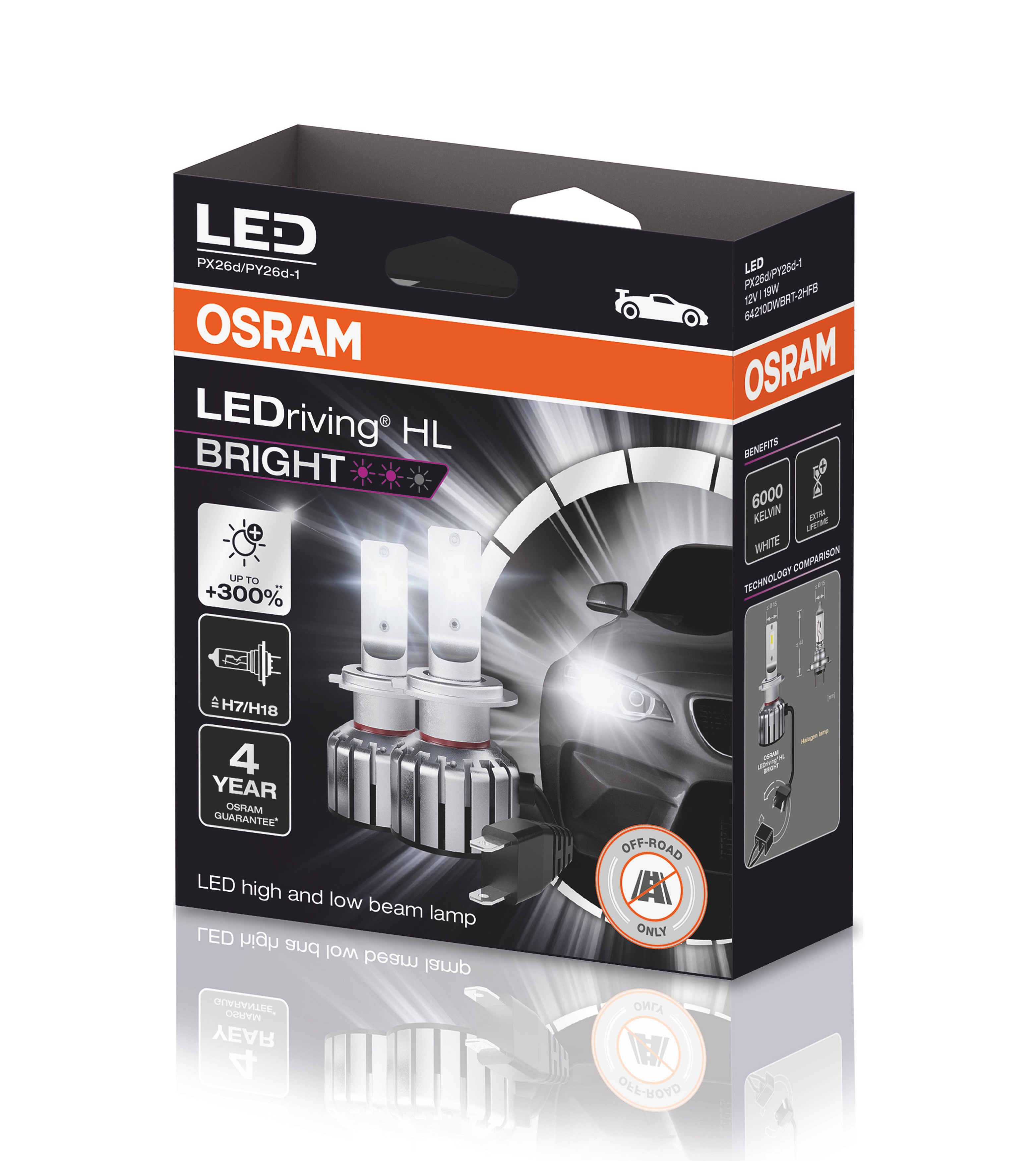 Комплект світлодіодних автоламп H7/H18 LED 12V 19W 6000K PX26D/PY26D-1 / LEDRIVING® HL BRIGHT / C OSRAM (64210DWBRT-2HFB) osram фото 2