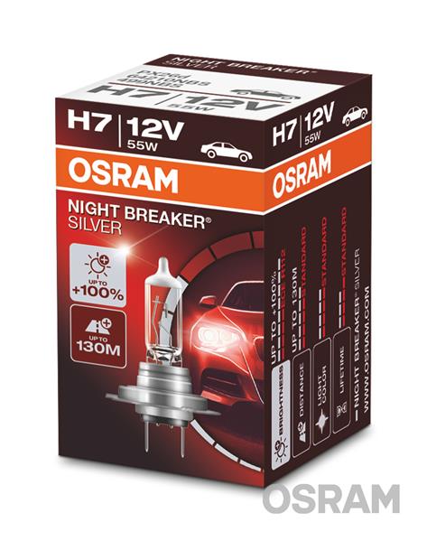 Автолампа галогенова 55W H7 12V 55W PX26D / NIGHT BREAKER® SILVER - НА 100% БІЛЬШЕ СВІТЛА OSRAM (64210NBS) osram фото 2
