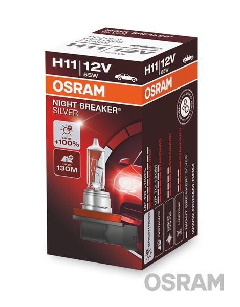 Автолампа галогенова 55W H11 12V 55W PGJ19-2 / NIGHT BREAKER® SILVER - НА 100% БІЛЬШЕ СВІТ OSRAM (64211NBS) osram фото 2