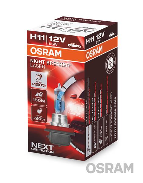 Автолампа галогенова 55W H11 12V 55W PGJ19-2 / NIGHT BREAKER® LASER - НА 150% БІЛЬШЕ СВІТЛ OSRAM (64211NL) osram фото 2