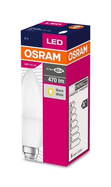 LED лампа побутова (8543709000) E14 VALUE LED CLB40 6W/827 2700K 220-240V 470 LM A+ D35*106 / WAR OSRAM (4052899326453) osram фото 2