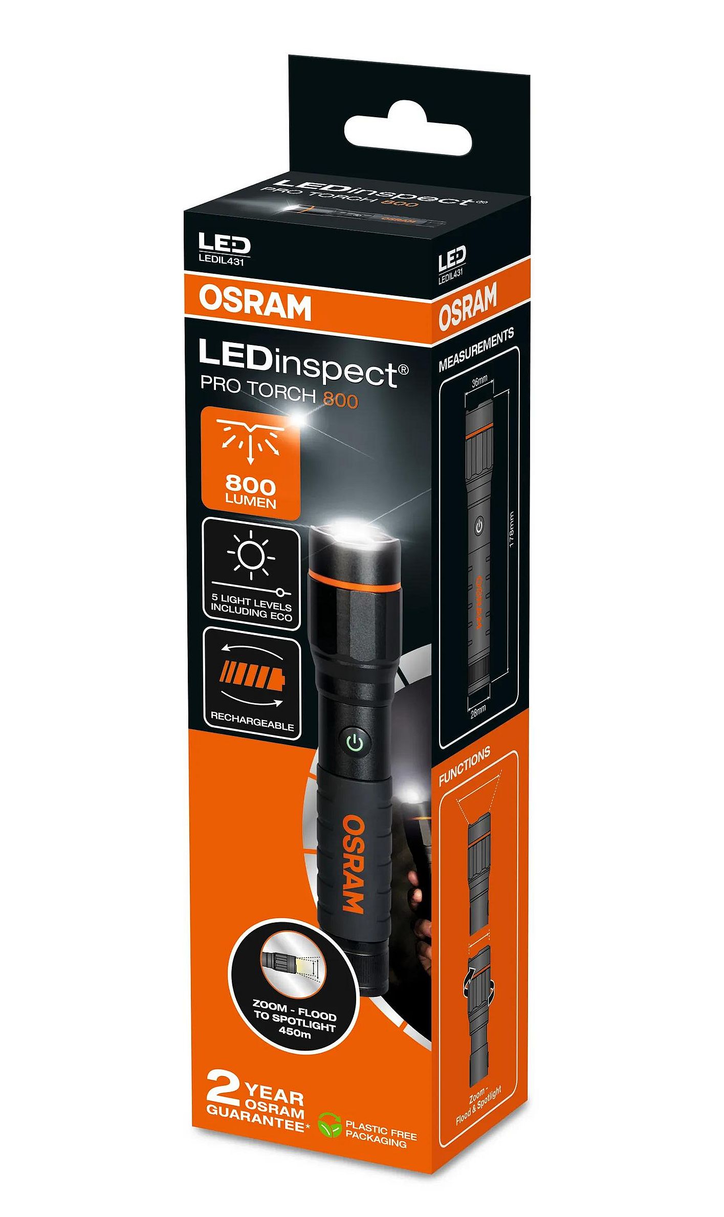 Ліхтар акумуляторний LEDINSPECT® PRO TORCH 800 / LED 3.7V 8W 6000К 800 LM / МАШТАБУВАН OSRAM (LEDIL431) osram фото 2
