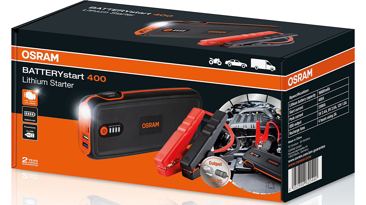 Автономний пусковий пристрій BATTERYSTART OBSL400 ЛІТІЙ-КОБАЛЬТОВА БАТАРЕЯ, СИЛА СТРУМУ ПУСКА OSRAM osram фото 2