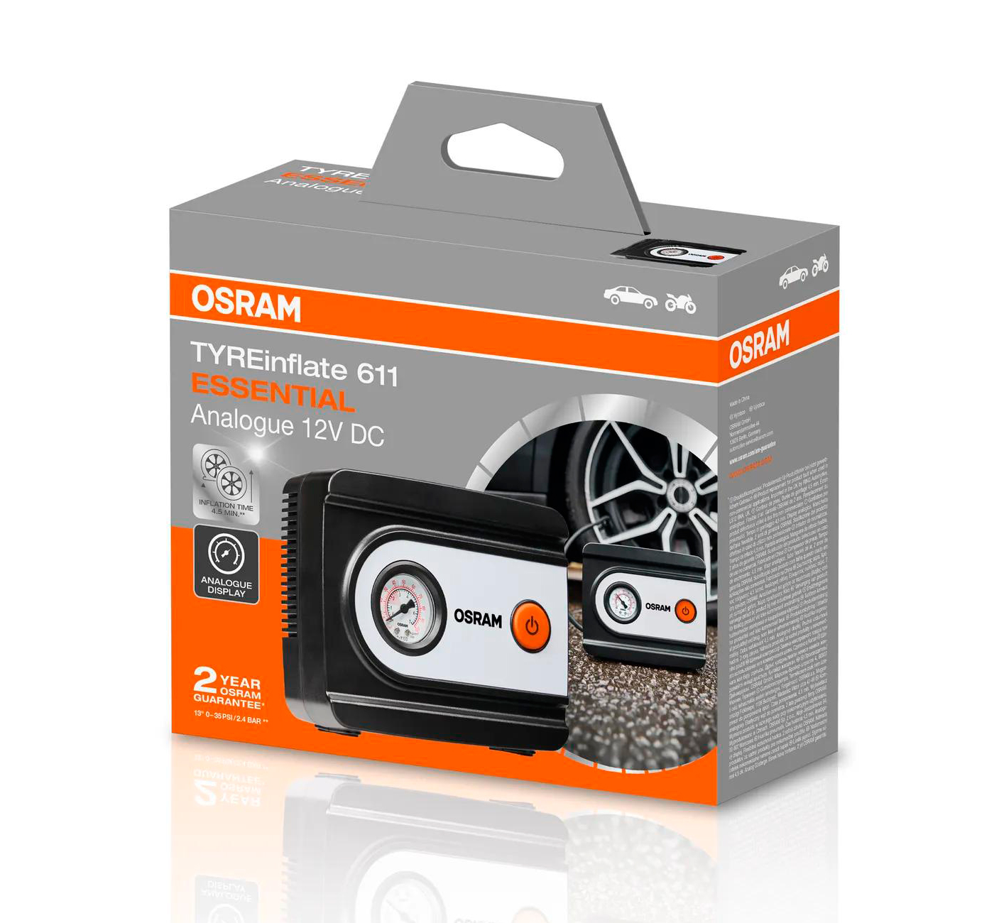 Компресор для накачування шин TYREINFLATE 611 ESSENTIAL / 12V 15A 180W / ШИНА R13 НАКАЧУЄТЬСЯ З OSRAM (OTI611ESN) osram фото 2