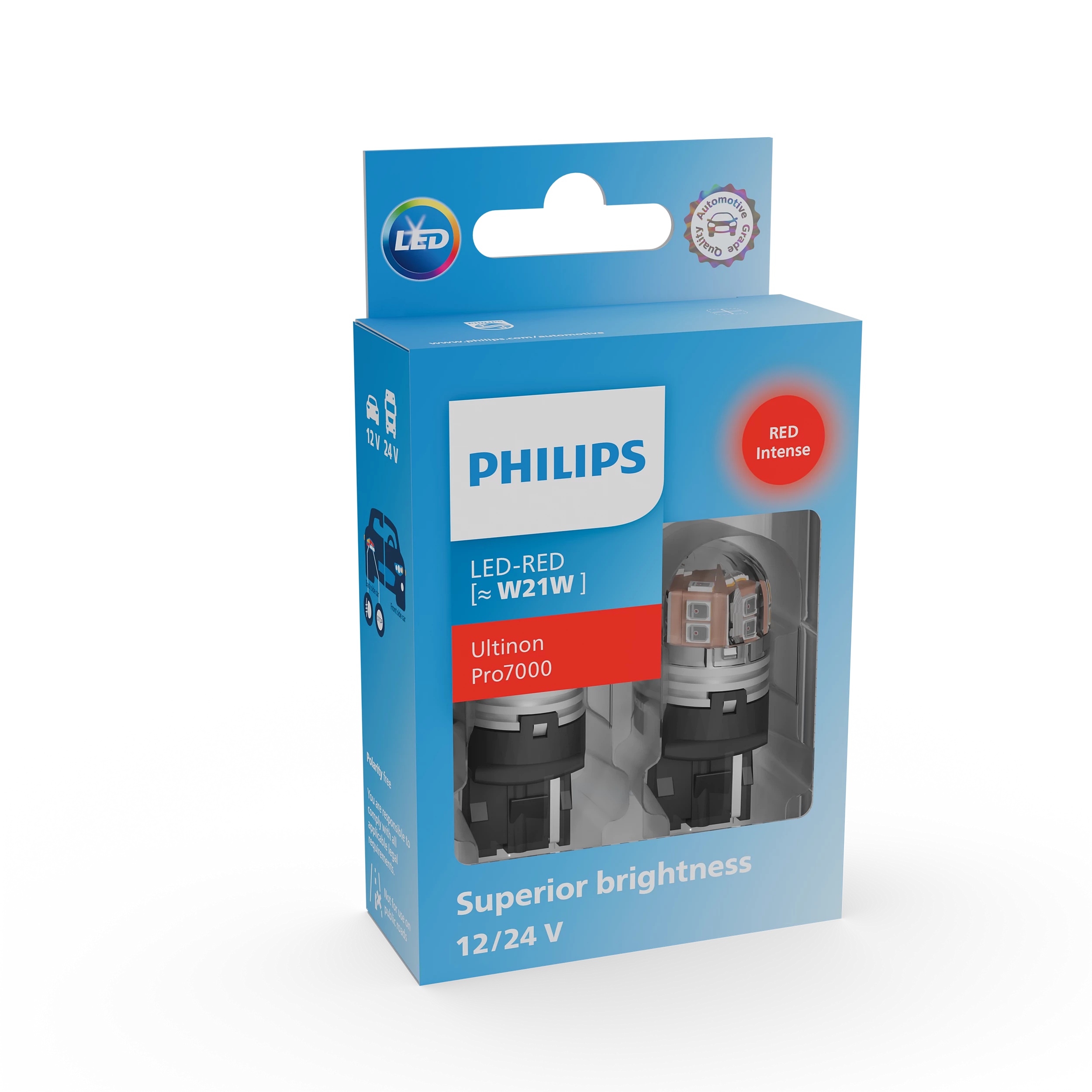 Комплект світлодіодних автоламп W21W LED 12/24V 2.6/3.2W W3X16D / LED-RED ULTINON PRO7000 / ЧЕРВО PHILIPS (11065RU70X2) Philips фото 2