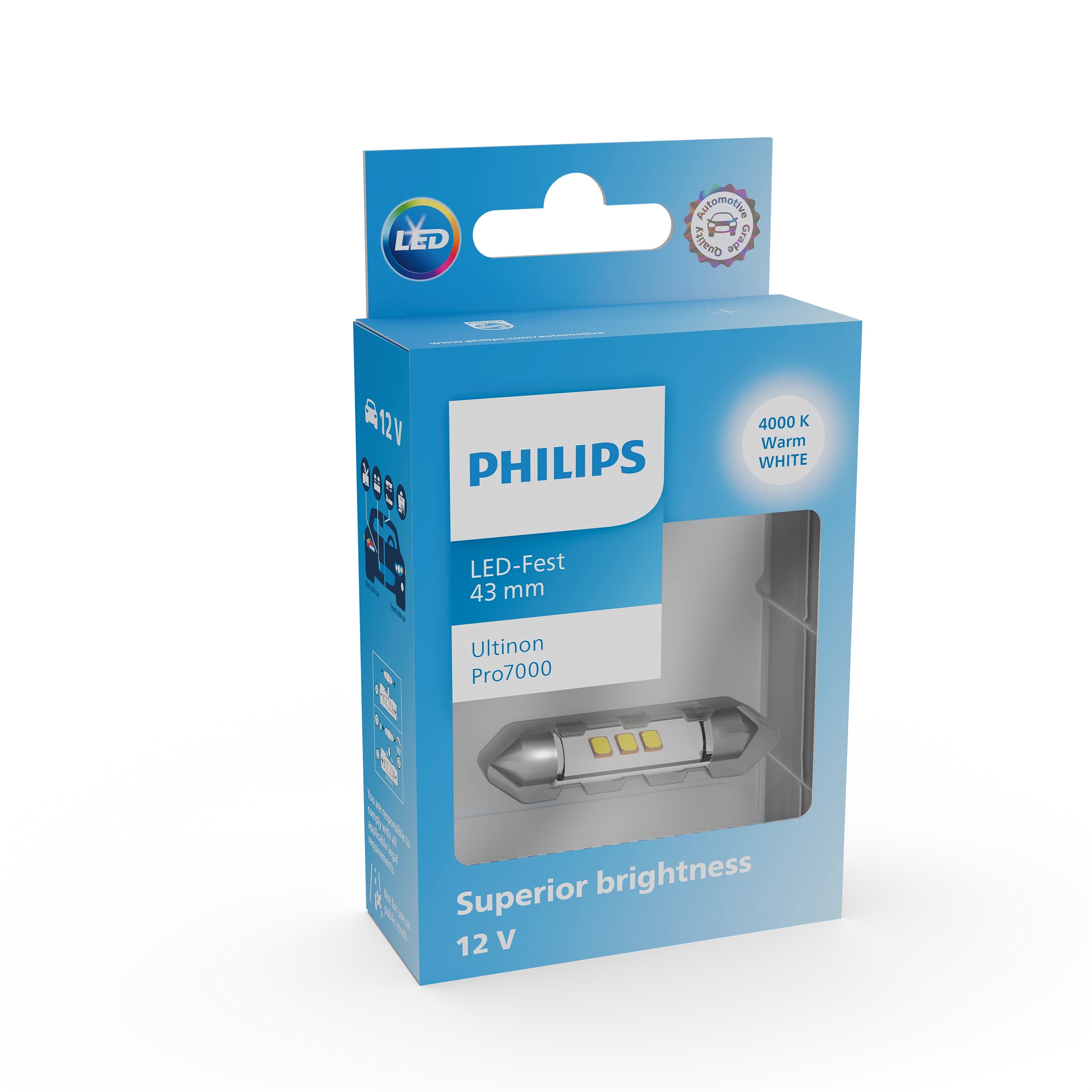 Автолампа світлодіодна C5W LED 12V 1W 4000K 43MM SV8,5 / LED-WARM WHITE ULTINON PRO7000 PHILIPS (11866WU70X1) Philips фото 2