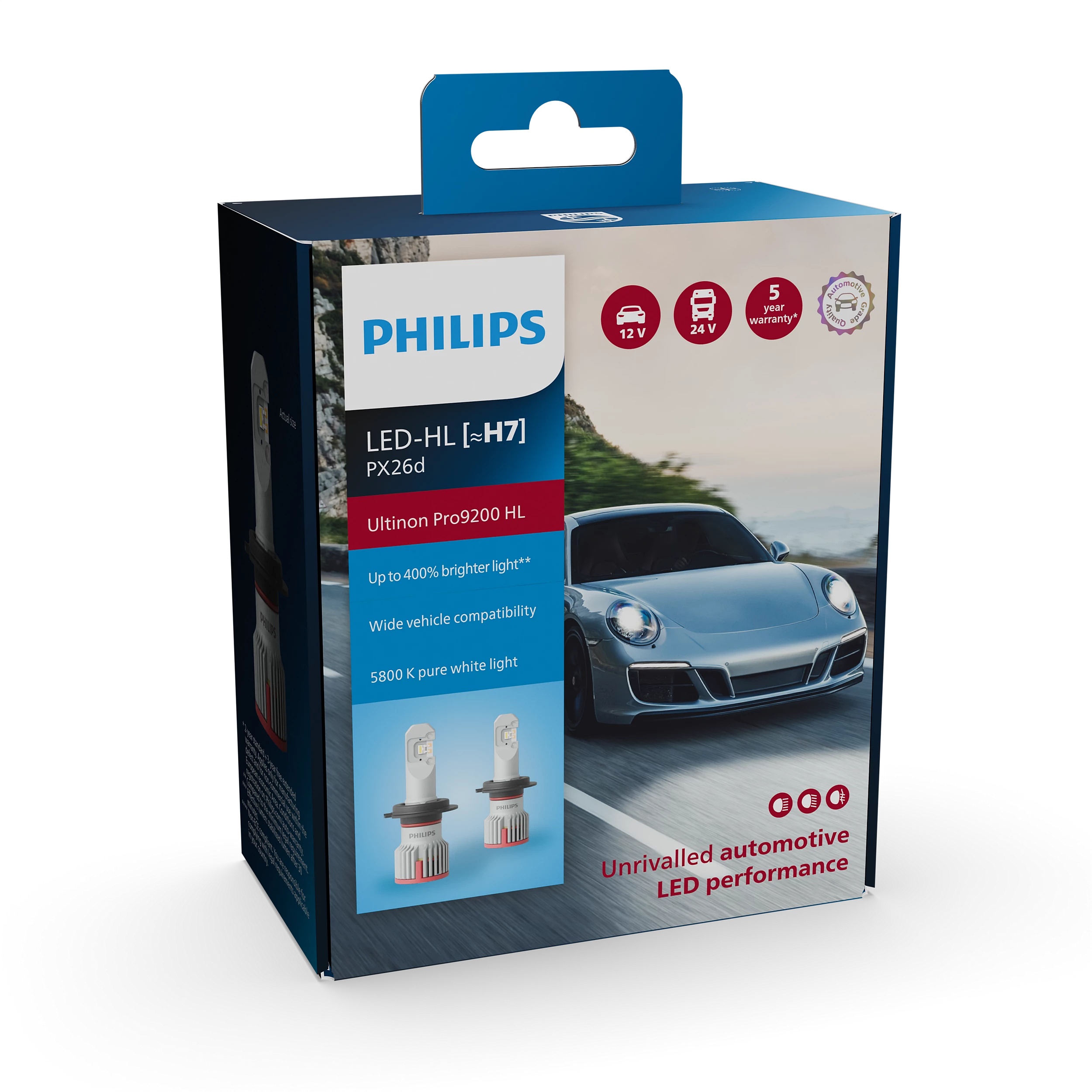 Комплект світлодіодних автоламп H7 LED 12/24V 21W 5800K PX26D / LED ULTINON PRO9200 HL - НА 400% PHILIPS (11972U92X2) Philips фото 2
