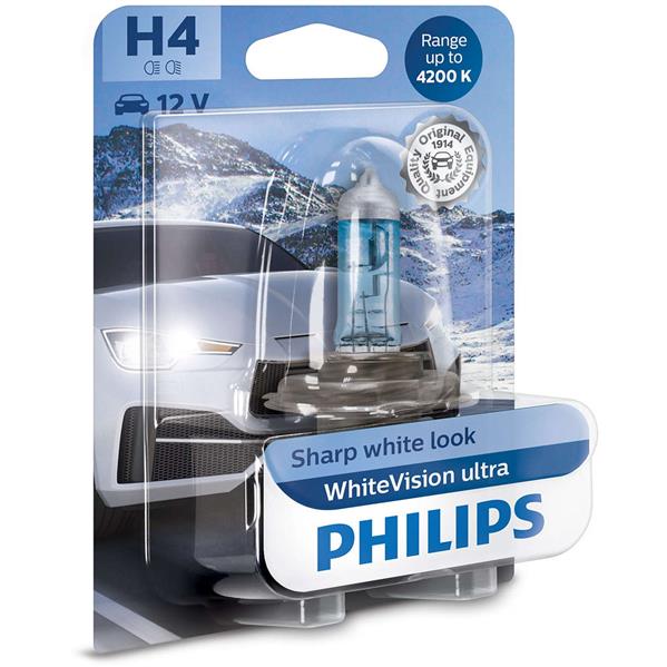 Автолампа галогенова 60/55W H4 12V 60/55W 4200K P43T / WHITE VISION ULTRA - ЕФЕКТ КСЕНОНУ (ЯС PHILIPS (12342WVUB1) Philips фото 2