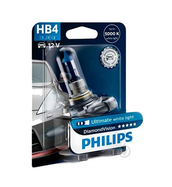 Автолампа галогенова 51W HB4 12V 51W 5000K P22D / DIAMONDVISION - ЯСКРАВЕ БІЛЕ СВІТЛО З БЛ PHILIPS (9006DVB1) Philips фото 2