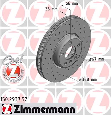 Диск гальмівний SPORT Z BMW X3 (G01, F97) 2.0 2017.07- ZIMMERMANN (150.2937.52) Zimmermann фото 2