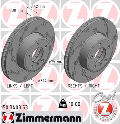 Диск гальмівний з КАНАВКАМИ ЧОРНИЙ BMW 5 (E60) 3.012.12-2010.03 ZIMMERMANN (150.3403.53) Zimmermann фото 2