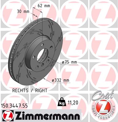 Диск гальмівний ПРАВИЙ З КАНАВКАМИ ЧОРНИЙ BMW X5 (E70) 3.0 2006.02-2013.07 ZIMMERMANN (150.3447.55) Zimmermann фото 2