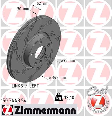 Диск гальмівний ЛИВИЙ З КАНАВКАМИ ЧОРНИЙ BMW X5 (E70) 3.0 2006.02-2013.07 ZIMMERMANN (150.3448.54) Zimmermann фото 2
