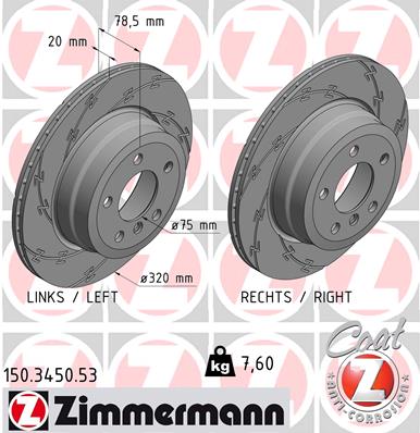 Диск гальмівний з КАНУВКАМИ ЧОРНИЙ BMW X5 (E70) 3.0 2006.02-2013.07 ZIMMERMANN (150.3450.53) Zimmermann фото 2