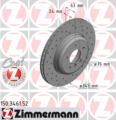 Диск гальмівний SPORT Z BMW 5 (E60) 3.012.12-2010.03 ZIMMERMANN (150.3461.52) Zimmermann фото 2