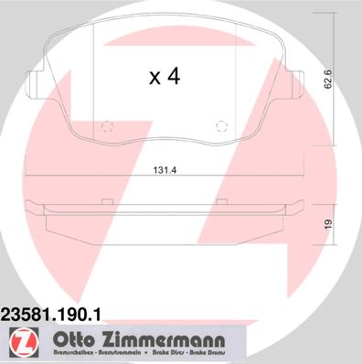 Колодки гальмівні дискові VW POLO IV ЛІФТБЕК (9A4, 9A2, 9N2, 9A6) 1.4 2002.09- ZIMMERMANN (23581.190.1) Zimmermann фото 2