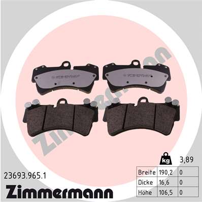 Колодки гальмівні дискові СЕРІЯ RD:Z VW TOUAREG (7LA, 7L6, 7L7) 3.0 2002.10-2013.01 ZIMMERMANN (23693.965.1) Zimmermann фото 2