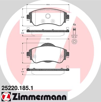 Колодки гальмівні дискові CITROEN C4 II (NC_) 1.6 2009.02- ZIMMERMANN (25220.185.1) Zimmermann фото 2