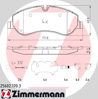 Колодки гальмівні дискові FORD TRANSIT V363 ПЛАТФОРМА/ШАССЕ (FED, FFD) 2.2 2013.08- ZIMMERMANN (25602.170.3) Zimmermann фото 2