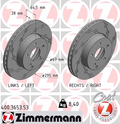 Диск гальмівний C КАНАВКАМИ ЧОРНИЙ MB E-CLASS КУПЕР (C207) 1.8 2009.01-2016.12 ZIMMERMANN (400.3653.53) Zimmermann фото 2