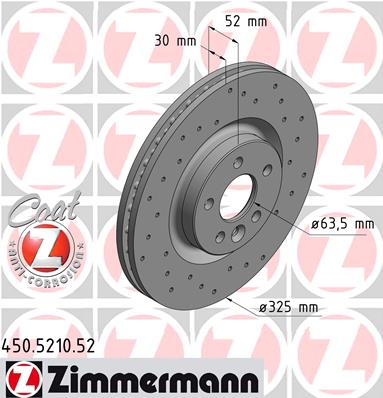 Диск тормозной SPORT Z LAND ROVER RANGE ROVER EVOQUE (L538) 2.0 2011.06-2019.12 ZIMMERMANN (450.5210.52) Zimmermann фото 2