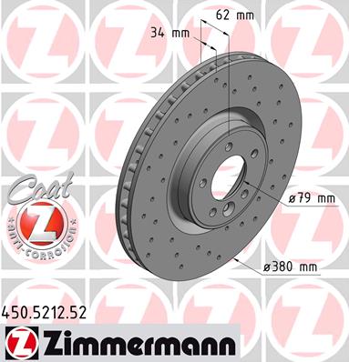 Диск гальмівний SPORT Z LAND ROVER RANGE ROVER IV (L405) 4.4 2012.08 — ZIMMERMANN (450.5212.52) Zimmermann фото 2