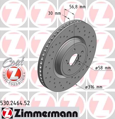 Диск гальмівний SPORT Z SUBARU OUTBACK (BR) 2.5 2009.06- ZIMMERMANN (530.2464.52) Zimmermann фото 2