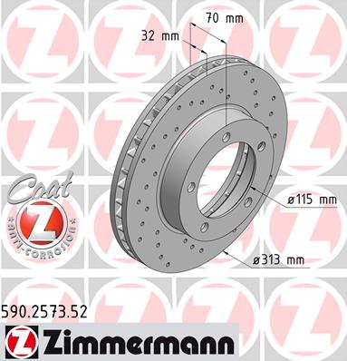 Диск гальмівний SPORT Z TOYOTA LAND CRUISER 100 (_J1_) 4.7 1998.01-2008.07 ZIMMERMANN (590.2573.52) Zimmermann фото 2