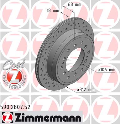 Диск тормозной SPORT Z TOYOTA LAND CRUISER PRADO (_J12_) 2.7 2002.09-2010.12 ZIMMERMANN (590.2807.52) Zimmermann фото 2