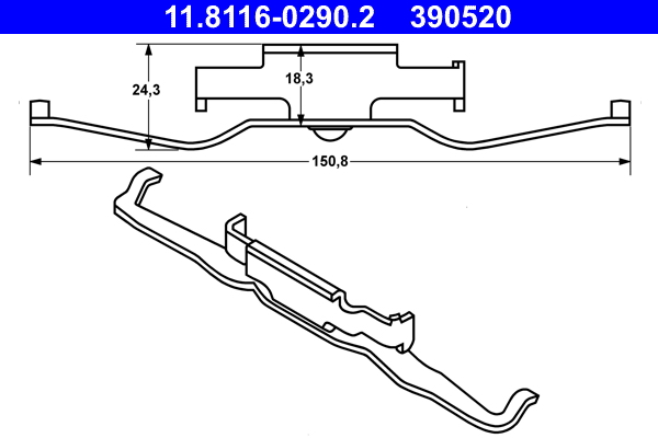 Монтажний к-кт гальмівних колодок 1 ШТ BMW 5 (E39) 3.0 1995.09-2003.07 ATE (11-8116-0290-2-02) ATE фото 2
