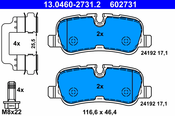 Колодки гальмівні дискові LAND ROVER RANGE ROVER III (L322) 3.6 2002.03-2012.12 ATE (13-0460-2731-2-02) ATE фото 2