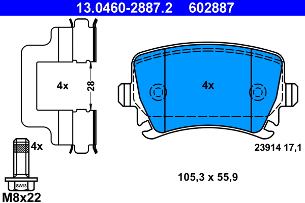 Колодки гальмівні дискові VW PASSAT B7 VARIANT (365) 1.6 2010.08-2015.12 ATE (13-0460-2887-2-02) ATE фото 2