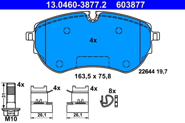 Колодки гальмівні дискові VW AMAROK (2HA, 2HB, S1B, S6B, S7A, S7B) 2.0 2010.09-2022.05 ATE (13-0460-3877-2-02) ATE фото 2