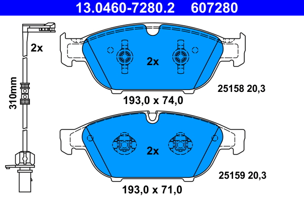 Колодки гальмівні дискові AUDI A6 C7 (4G2, 4GC) 3.0 2010.11-2018.09 ATE (13-0460-7280-2-02) ATE фото 2