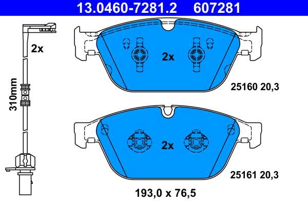 Колодки гальмівні дискові AUDI Q5 (8RB) 3.0 2008.11-2017.12 ATE (13-0460-7281-2-02) ATE фото 2