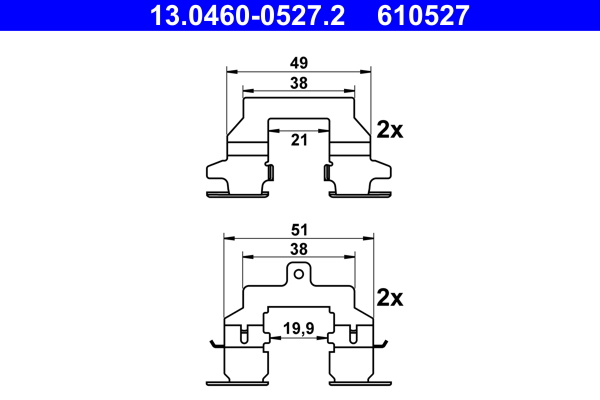 Монтажний к-кт гальмівних колодок NISSAN X-TRAIL II (T31) 2.0 2007.03-2018.12 ATE (13-0460-0527-2-02) ATE фото 2