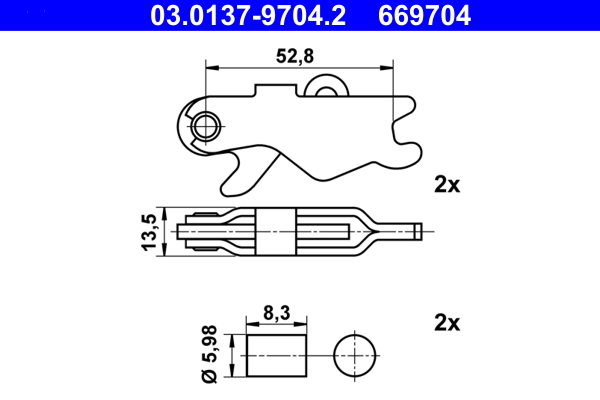 Монтажний к-кт барабанних колодок MB VITO ФУРГОН (W638) 2.2 1997.03-2003.07 ATE (03-0137-9704-2-02) ATE фото 2