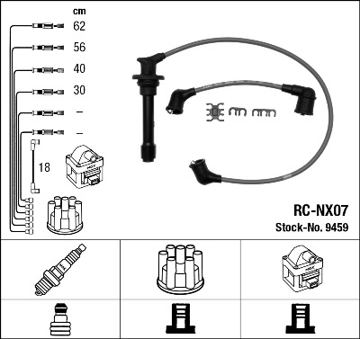 Комплект кабелів високовольтних №9459 NISSAN PRIMERA (P10) 1.6 1990.06-1996.06 NGK NGK фото 2