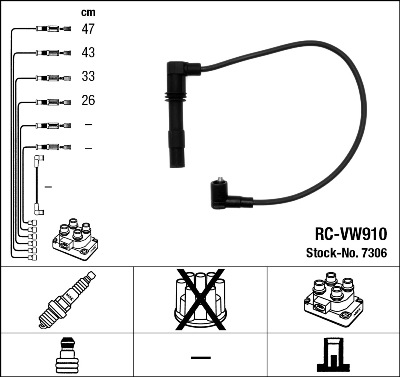 Проводи запалювання (к-кт) VW Caddy II 1.4 16V 00-04 (RC-VW910) NGK фото 9
