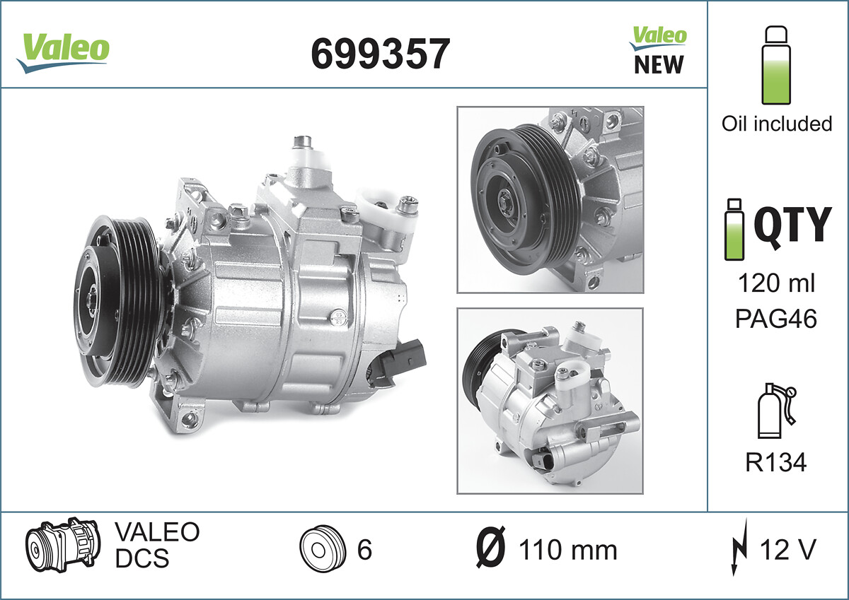 Компресор кондиціонера Valeo VW PASSAT B8 (3G2, CB2) 1.8 TSI 2014.08 — (699357) Valeo фото 2